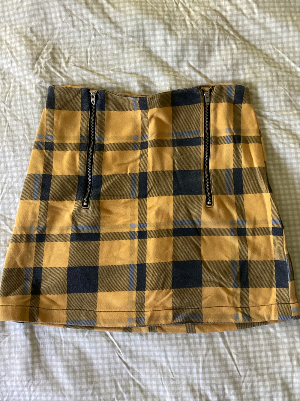 Mustard Plaid Mini Skirt with Dual Zip Detail